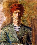 Zygmunt Waliszewski Self portrait in red headwear oil painting artist